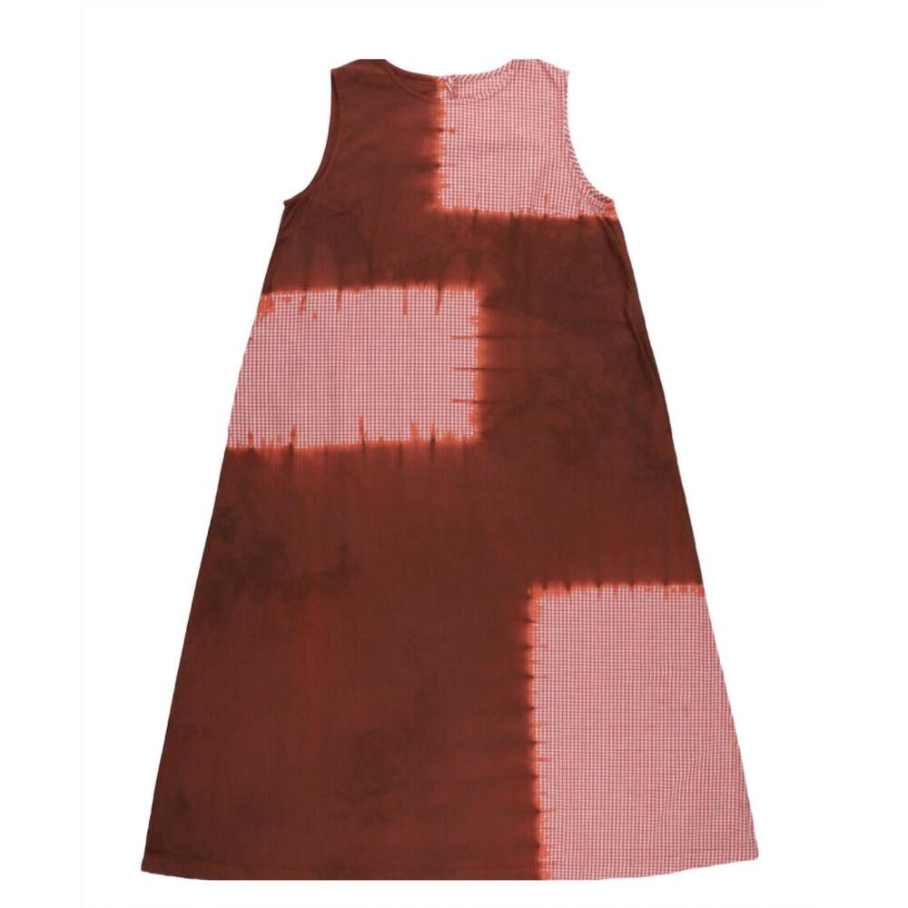 NEW SUZUSAN women's cotton gingham check wide sleeveless dress in bordeaux / red